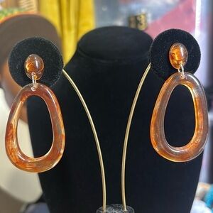 Acrylic brown marble dangle oval earrings